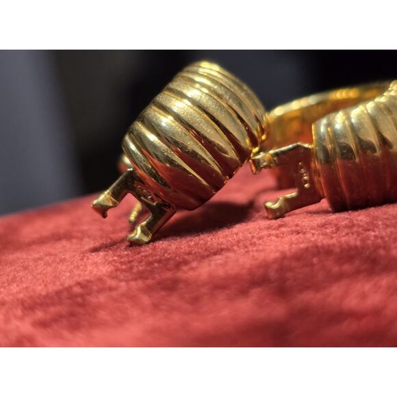 18K Solid Yellow Gold Omega Clip Back Post Hoop Earrings READ DESCRIPTION!! - Picture 7 of 16